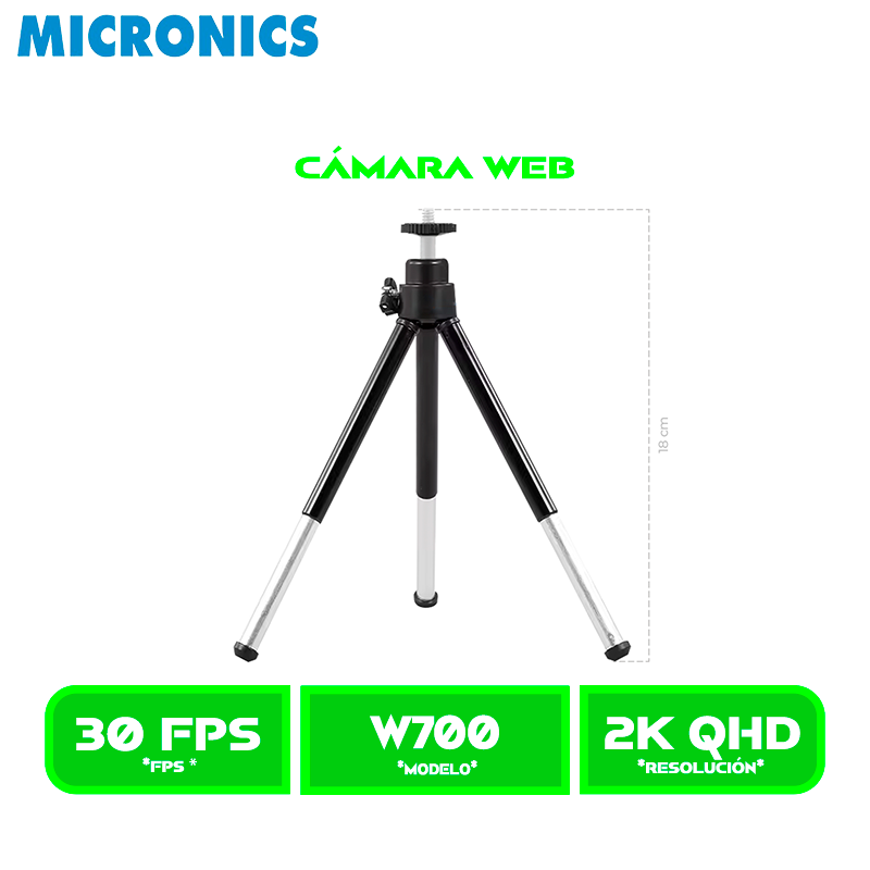 CAMARA WEB MICRONICS QUANTUM MIC W700, 2K QUAD HD + TRIPODE