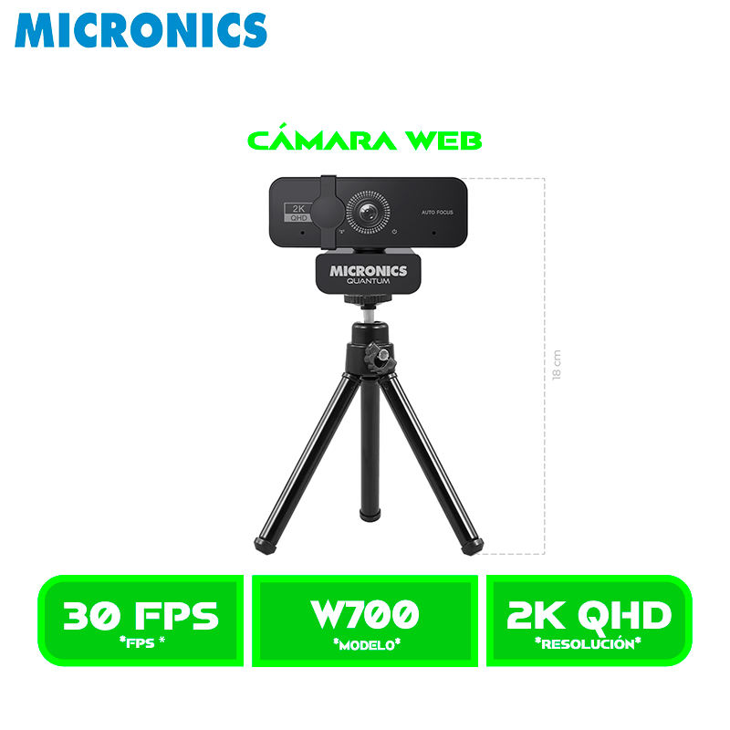 CAMARA WEB MICRONICS QUANTUM MIC W700, 2K QUAD HD + TRIPODE