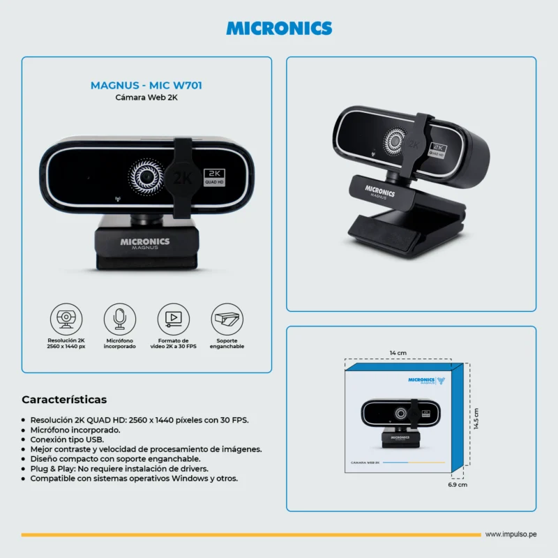 CAMARA WEB MICRONICS MAGNUS MIC W701, 1440QHD, LENTE 2P2G