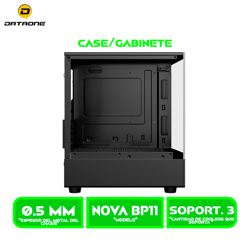 NOVA BP11 2 CASE GAMER DATAONE NOVA BP11 S/FUENTE, MICRO-ATX, 2 PANEL VIDRIO, X1 FAN, LED-RGB, BLACK