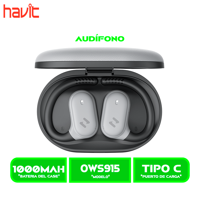 OWS915 1 AURICULARES HAVIT BLUETOOTH (HVTWS-OWS915-GY) , OWSFIT 02A OPEN EAR GANCHO NEGRO C/N GRIS