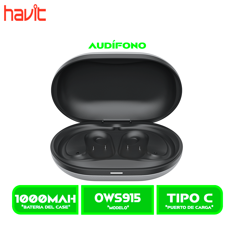 OWS915 3 AURICULARES HAVIT BLUETOOTH (HVTWS-OWS915-GY) , OWSFIT 02A OPEN EAR GANCHO NEGRO C/N GRIS