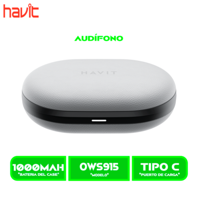 AURICULARES HAVIT BLUETOOTH (HVTWS-OWS915-GY) , OWSFIT 02A OPEN EAR GANCHO NEGRO C/N GRIS