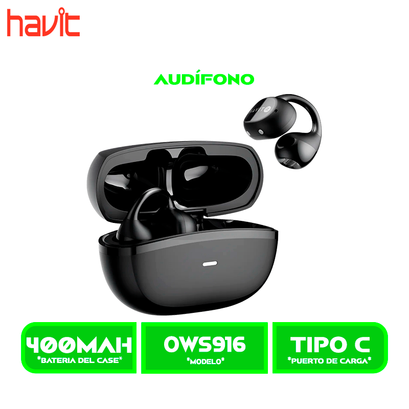 AURICULARES HAVIT BLUETOOTH (HVTWS-OWS916 LITE-BK) OPENBUSDS 03A OPEN EAR BLACK/NEGRO