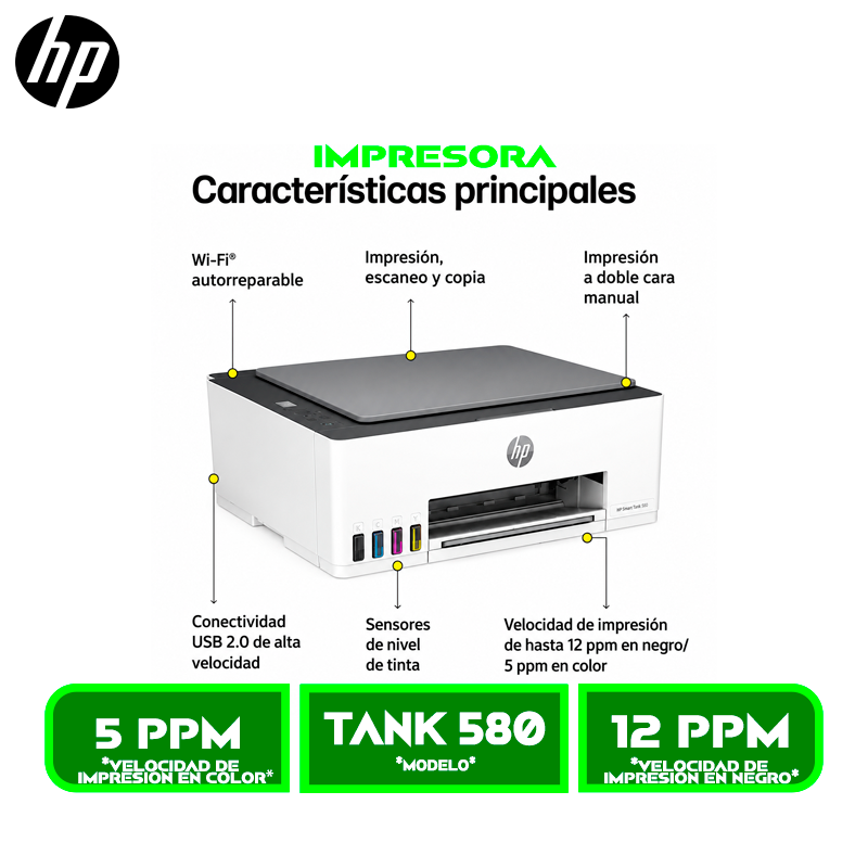 SMART TANK 580 3 IMPRESORA MULTIFUNCIONAL HP SMART TANK 580 WIRELESS