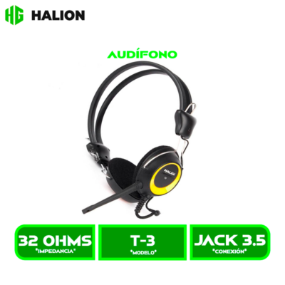 AUDIFONO HALION C/ MICROFONO T3 AMARILLO