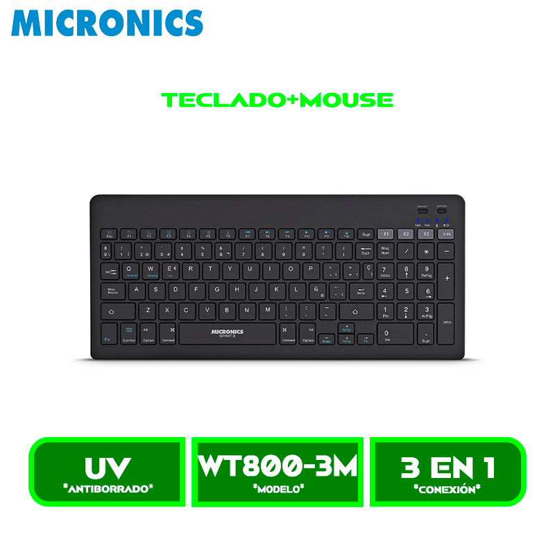 TECLADO+MOUSE MICRONICS SPIRIT 3 MIC WT800-3M WIRELESS, SMART TV