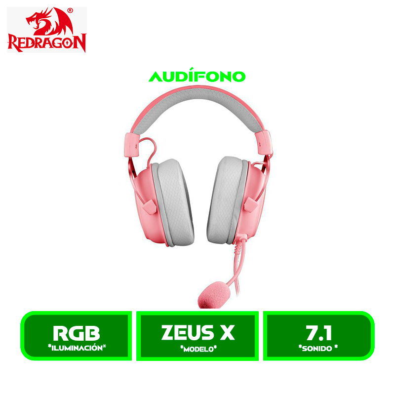 ZEUS X 3 AUDIFONO C/MICROFONO REDRAGON ZEUS X (H510P-RGB) RGB PINK/ROSADO