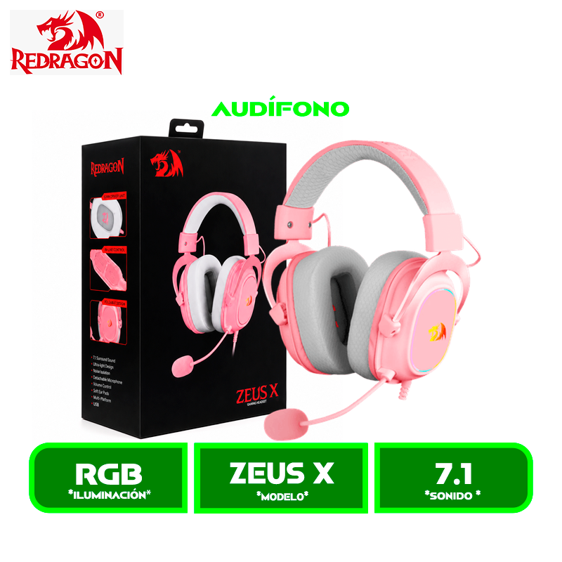 ZEUS X AUDIFONO C/MICROFONO REDRAGON ZEUS X (H510P-RGB) RGB PINK/ROSADO