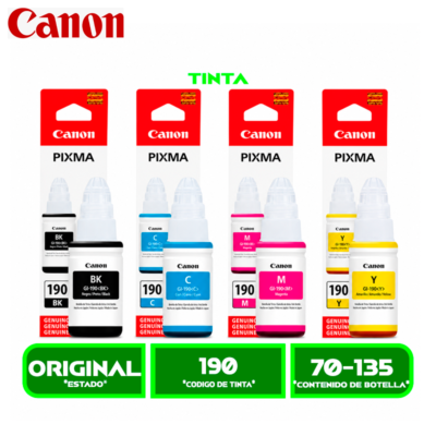 JUEGO COMPLETO DE TINTAS CANON GI-190 (190)