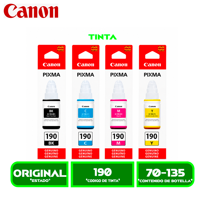 JUEGO COMPLETO DE TINTAS CANON GI-190 (190)
