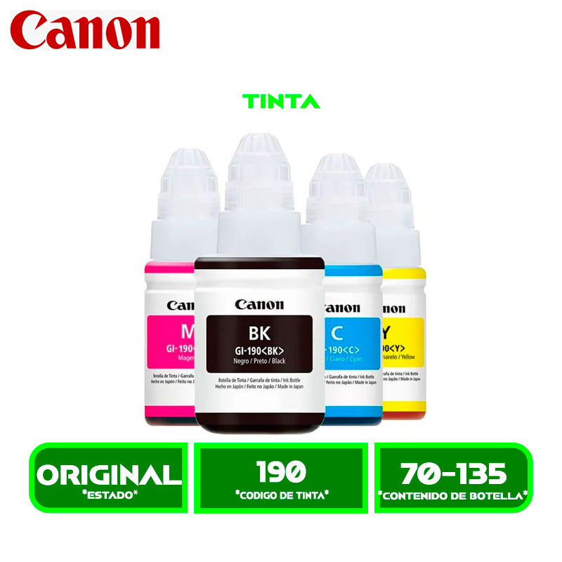 JUEGO COMPLETO DE TINTAS CANON GI-190 (190)