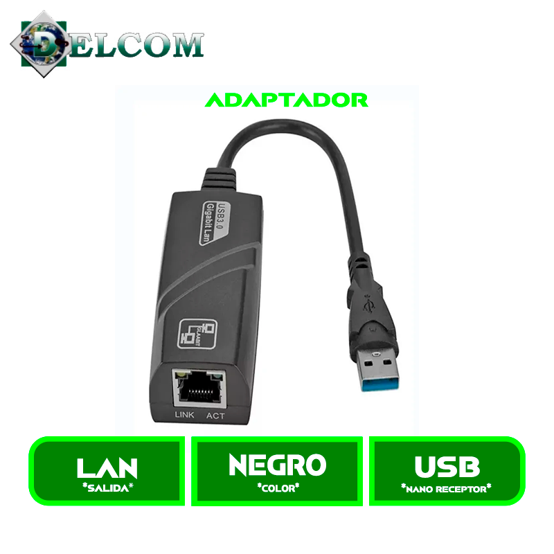 ADAPTADOR DELCOM DE USB 3.0 A ETHERNET