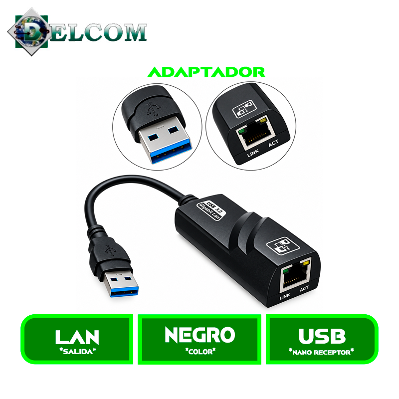 ADAPTADOR DELCOM DE USB 3.0 A ETHERNET