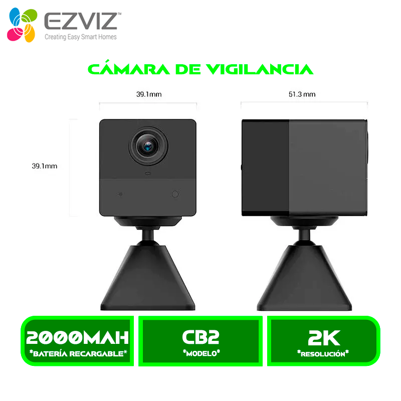CÁMARADE VIGILANCIA EZVIZ INTERIOR CS-CB2-R100-2D2WF-BK1080P PARA A. BIDIRECCIONAL VISION NOCTURNA POR INFRARROJOS BATERIA RECARGABLE Y BASE MAGNETICA