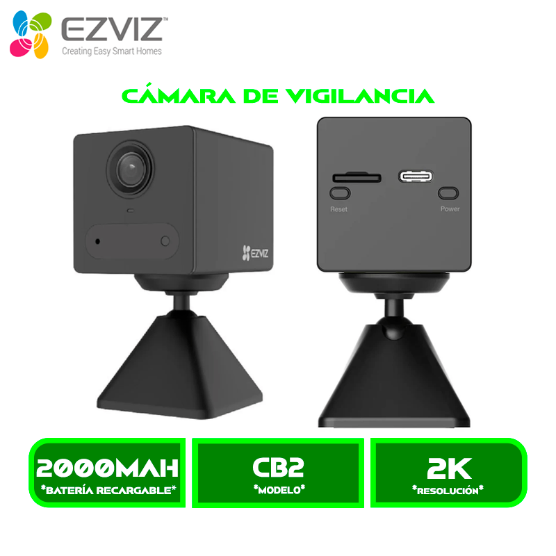 CÁMARADE VIGILANCIA EZVIZ INTERIOR CS-CB2-R100-2D2WF-BK1080P PARA A. BIDIRECCIONAL VISION NOCTURNA POR INFRARROJOS BATERIA RECARGABLE Y BASE MAGNETICA