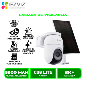 CÁMARA DE VIGILANCIA EZVIZ EXTERIOR CB8 LITE (CS-CB8C/SP) MP4, 2K, VISIÓN NOCTURNA A COLOR, ALERTA CON LUCES, COMUNICACIÓN BIDIRECCIONAL, DOBLE BANDA (2.4 Y 5GHz)WIFI 6, CON PANEL SOLAR, 360