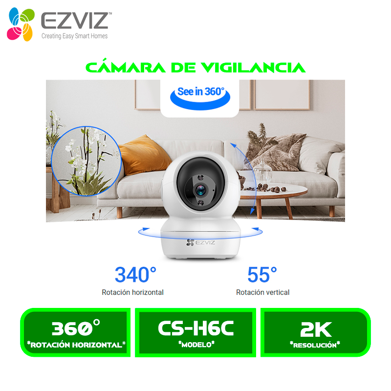 CS-H6c 2 CAMARA DE VIGILANCIA EZVIZ INTERIOR CS-H6C G1 (R220-1L3WFL) 3MP (2K) 360° BIDIRECCIONAL,VISION NOCTURNA, WIFI