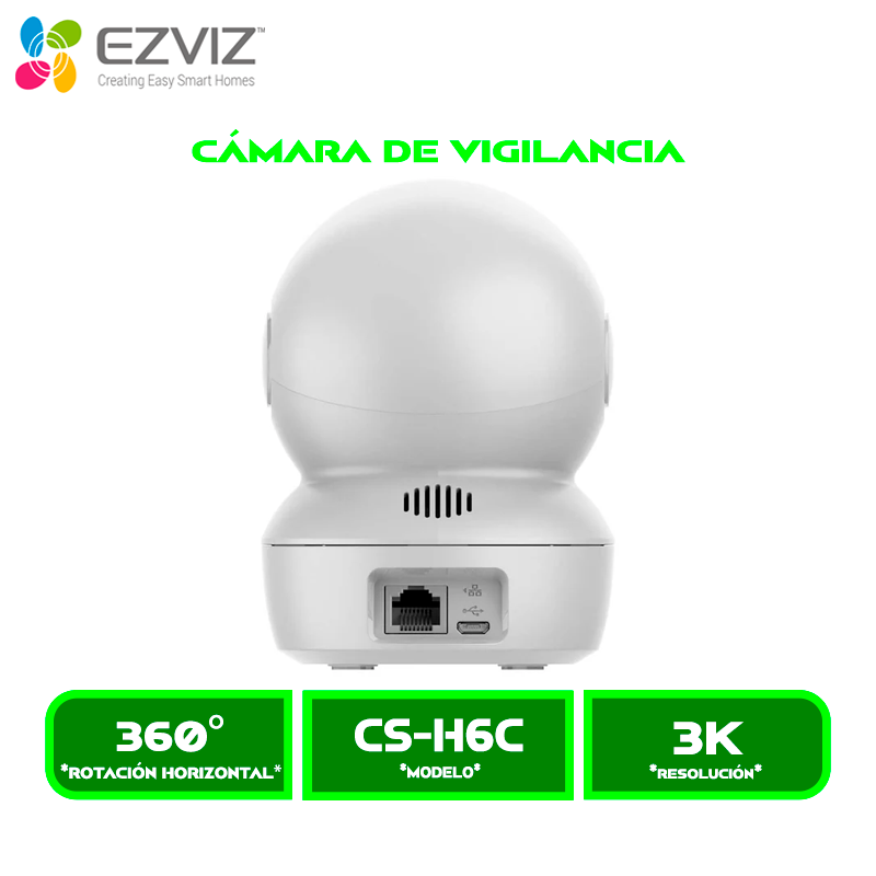 CAMARA DE VIGILANCIA EZVIZ INTERIOR CS-H6C G1 (R200-1Q5WFL), 3K 5MP, DETECCION MOVIMIENTOS-PERSONAS, VISION NOCTURNA, PRIVACIDAD, WI-FI