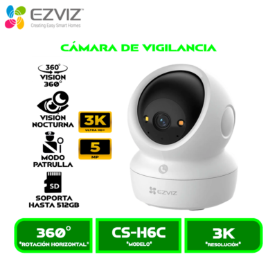 CS-H6c 3K CAMARA DE VIGILANCIA EZVIZ INTERIOR CS-H6C G1 (R200-1Q5WFL), 3K 5MP, DETECCION MOVIMIENTOS-PERSONAS, VISION NOCTURNA, PRIVACIDAD, WI-FI