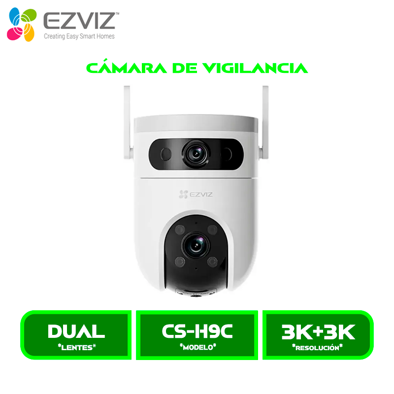 CS-H9c 3K+ 1 CAMARA DE VIGILANCIA EZVIZ EXTERIOR CS-H9C-R105-8H55WFL 3K DOBLE LENTE 5MP Y 5MP 360° VISION NOCTURNA A COLOR WI-FI 6, 2.4GHZ ALEXA