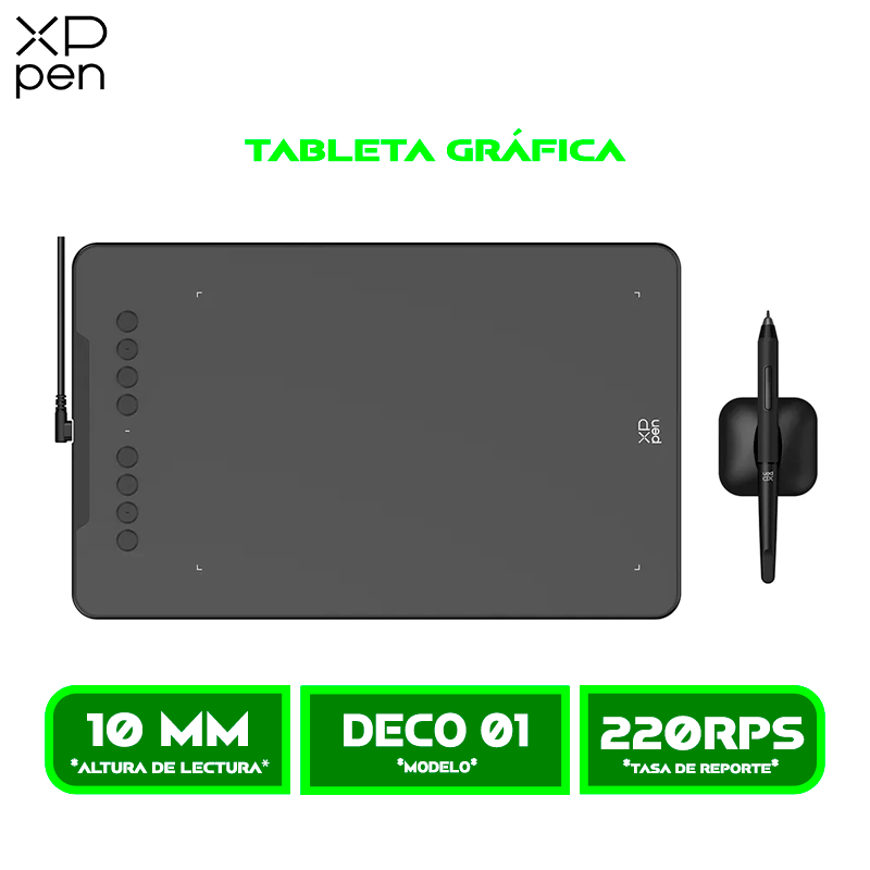 TABLETA GRÁFICA XP-PEN DECO 01 V3 10x6.25 USB-C BLACK Android Windows y MacOSN
