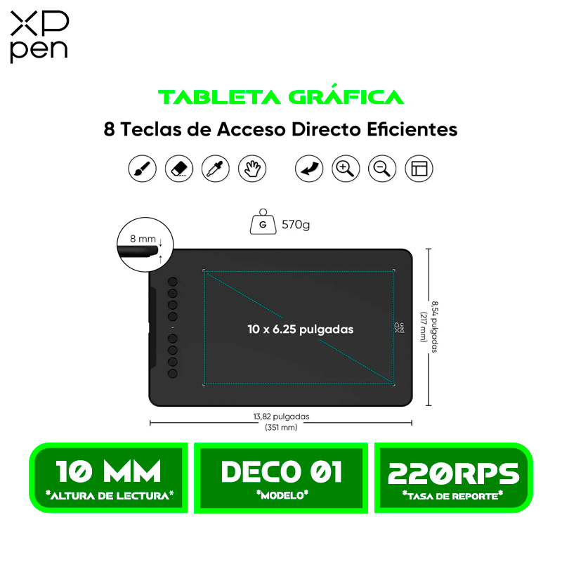 TABLETA GRÁFICA XP-PEN DECO 01 V3 10x6.25 USB-C BLACK Android Windows y MacOSN